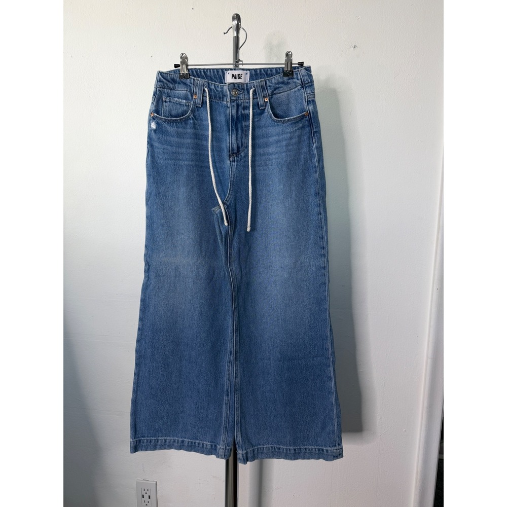 PAIGE Zoey Wide Leg Jeans Blue Coastline Drawstring High Rise 26 - Picture 2 of 8